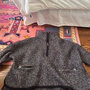 Gray Half-Zip Sweater with Zipper Pockets